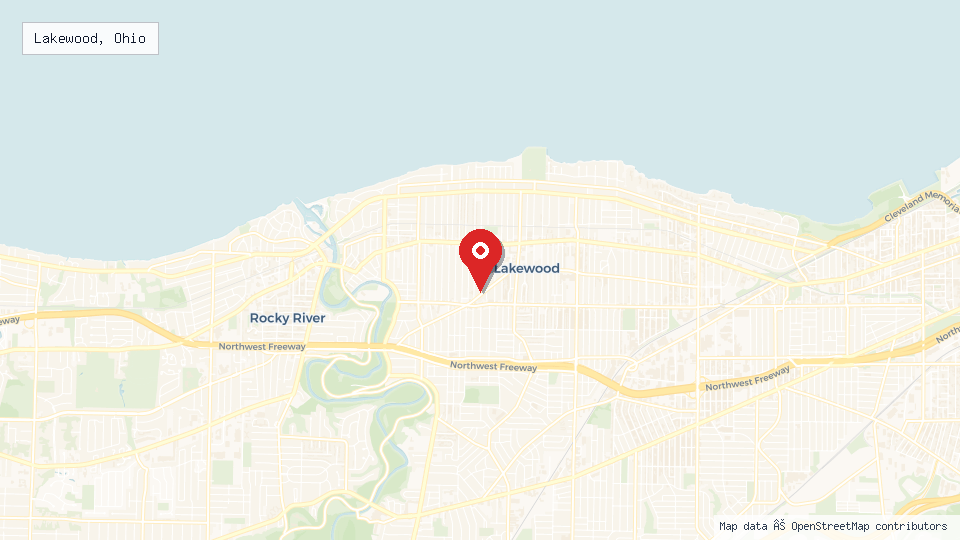 Street map of Lakewood, Ohio with location pin