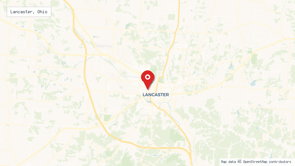 Street map of Lancaster, Ohio with location pin