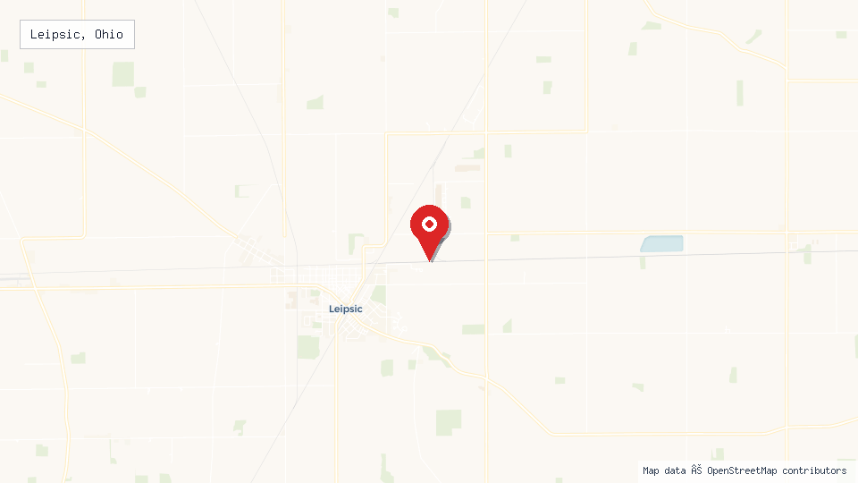 Street map of Leipsic, Ohio with location pin