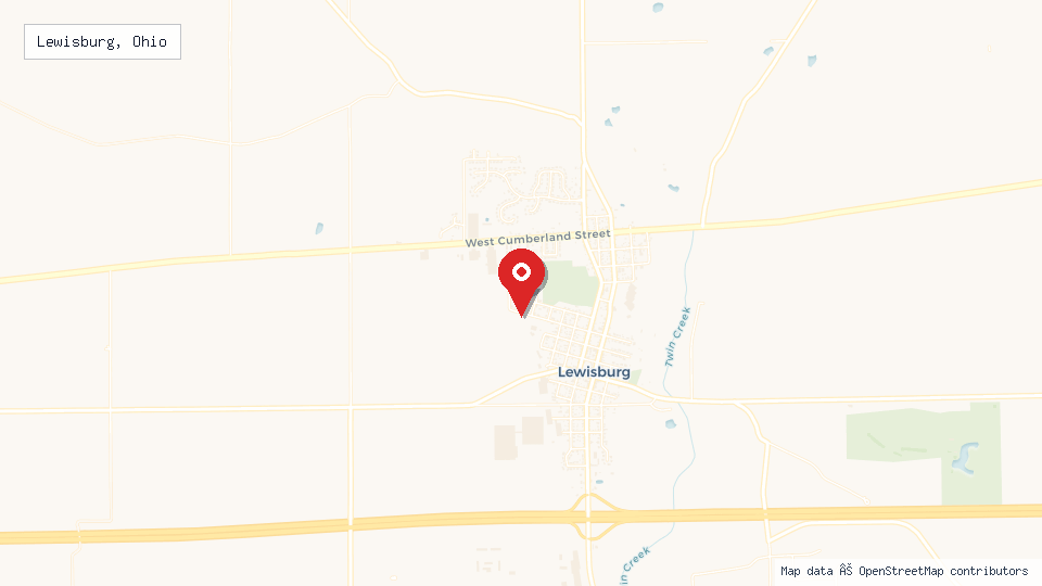 Street map of Lewisburg, Ohio with location pin