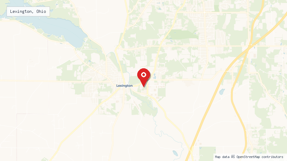 Street map of Lexington, Ohio with location pin