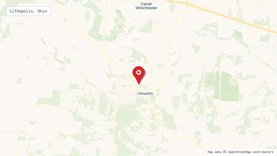 Street map of Lithopolis, Ohio with location pin