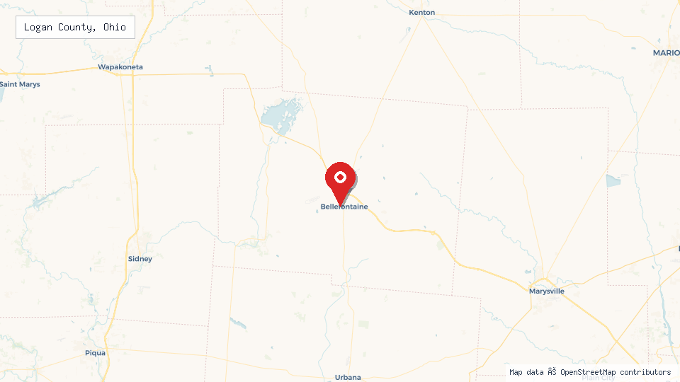 Street map of Logan County, Ohio with location pin