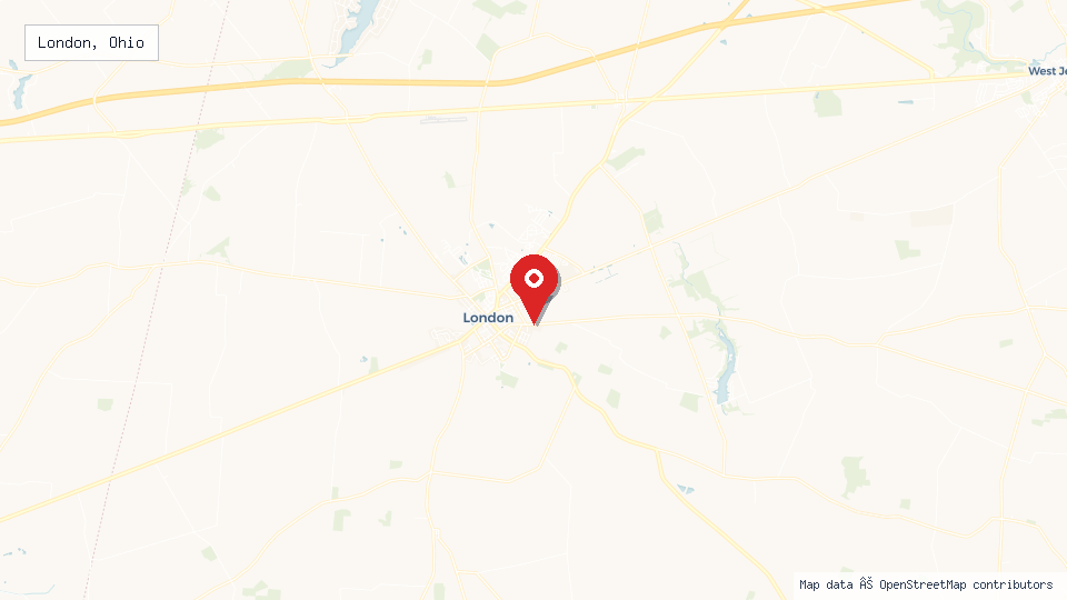 Street map of London, Ohio with location pin