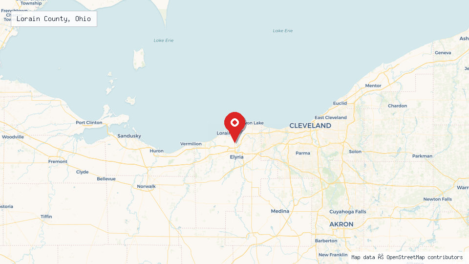 Street map of Lorain County, Ohio with location pin
