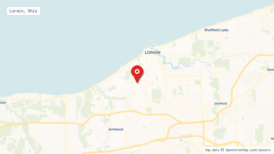 Street map of Lorain, Ohio with location pin