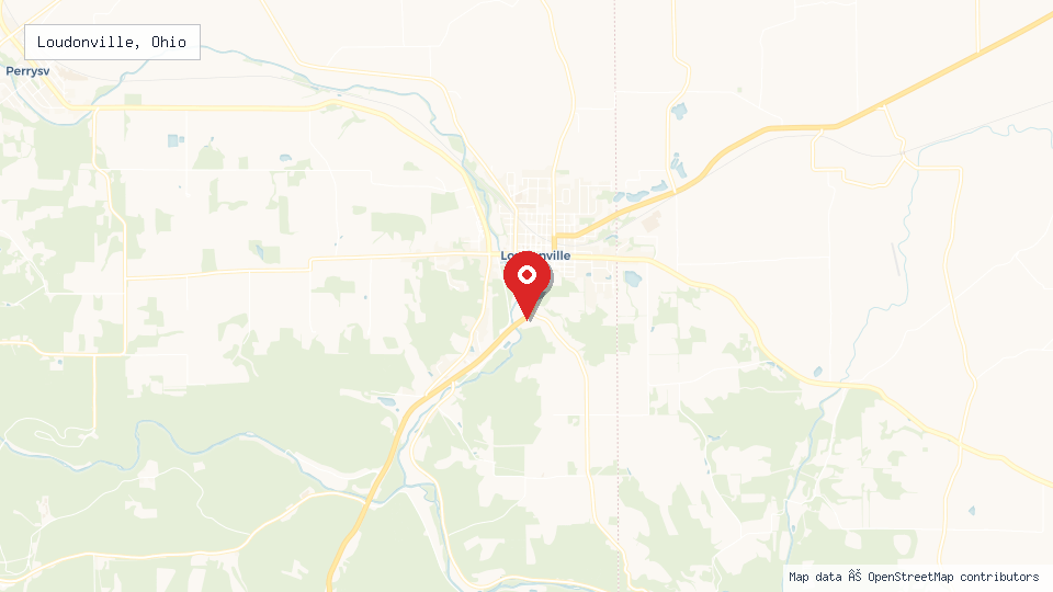Street map of Loudonville, Ohio with location pin