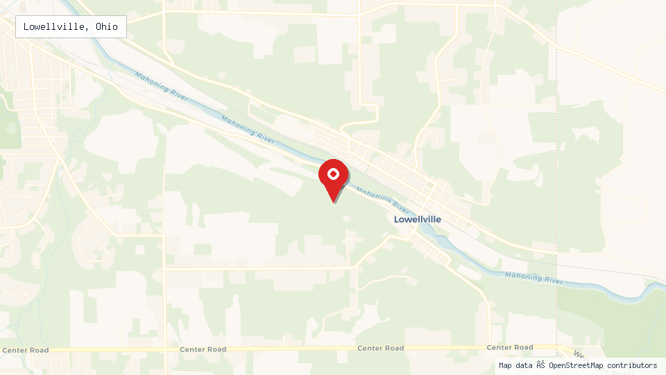 Street map of Lowellville, Ohio with location pin