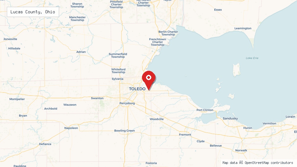 Street map of Lucas County, Ohio with location pin