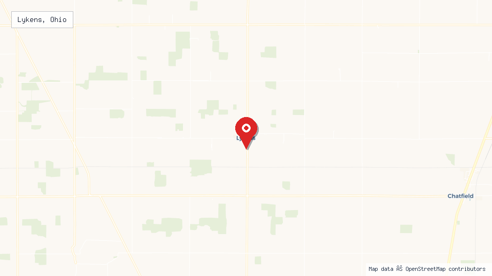 Street map of Lykens, Ohio with location pin