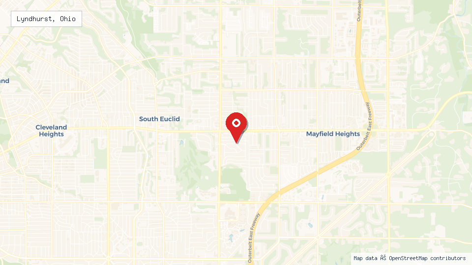Street map of Lyndhurst, Ohio with location pin