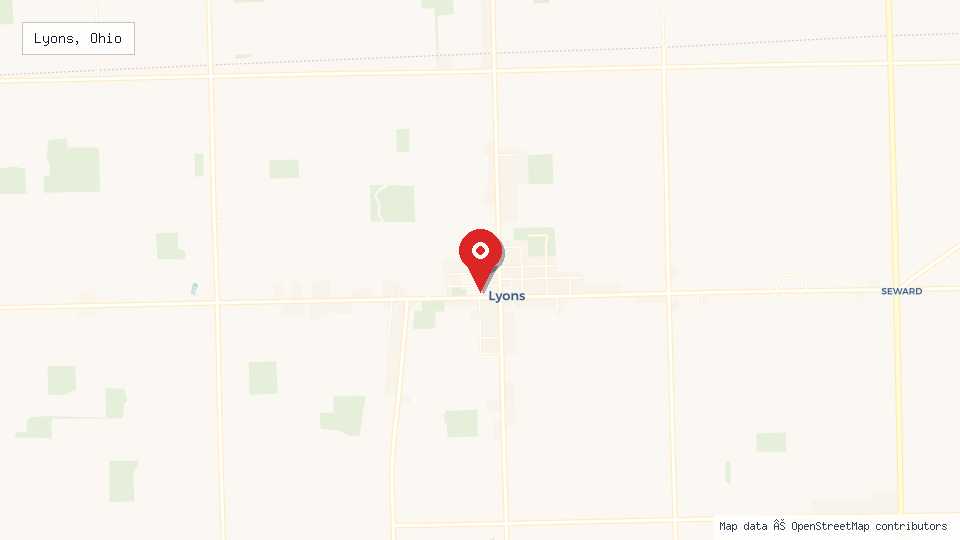 Street map of Lyons, Ohio with location pin
