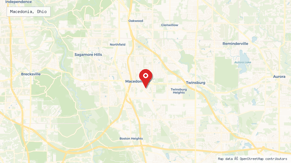 Street map of Macedonia, Ohio with location pin