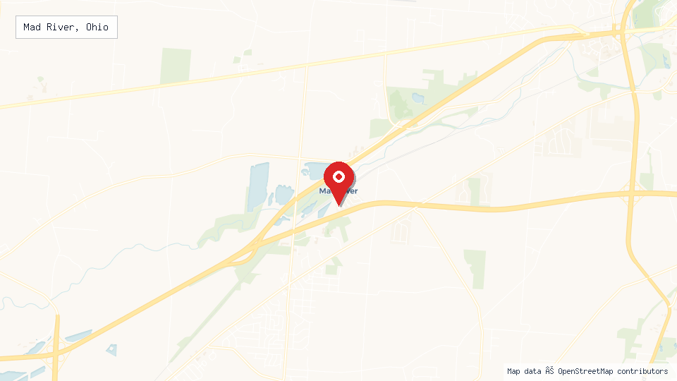 Street map of Mad River, Ohio with location pin