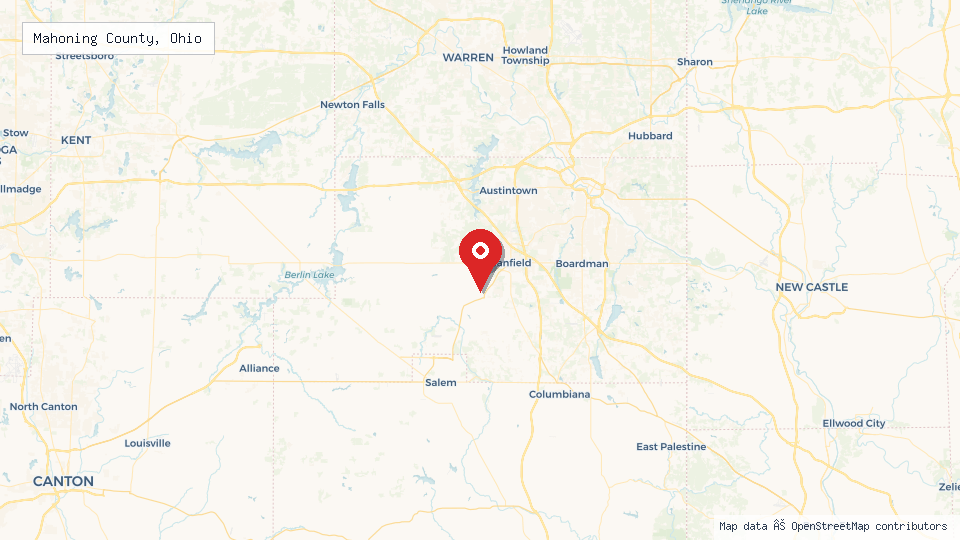 Street map of Mahoning County, Ohio with location pin