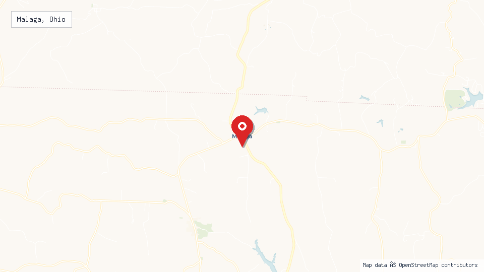 Street map of Malaga, Ohio with location pin