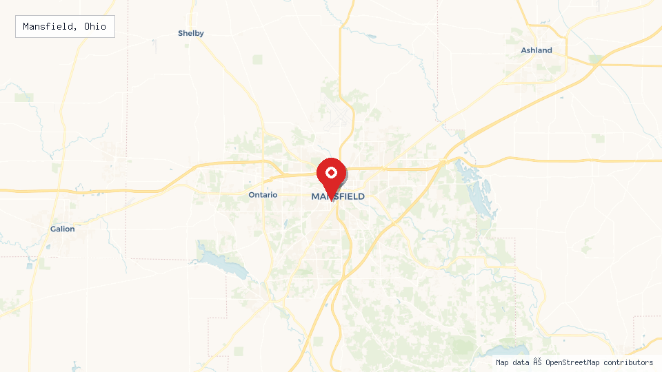 Street map of Mansfield, Ohio with location pin