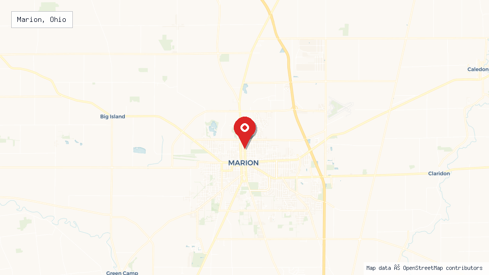 Street map of Marion, Ohio with location pin