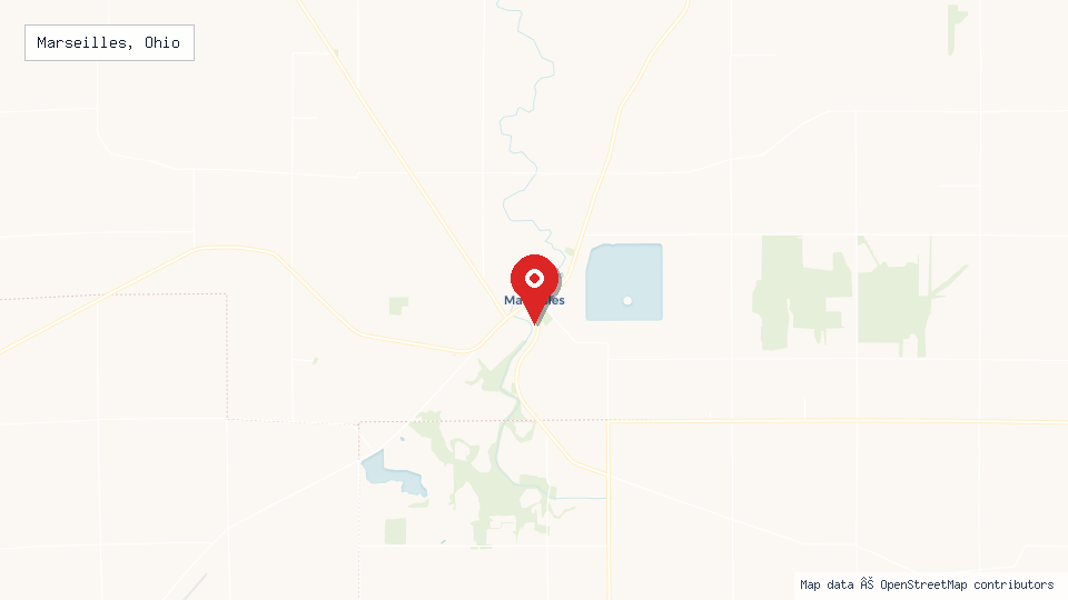 Street map of Marseilles, Ohio with location pin