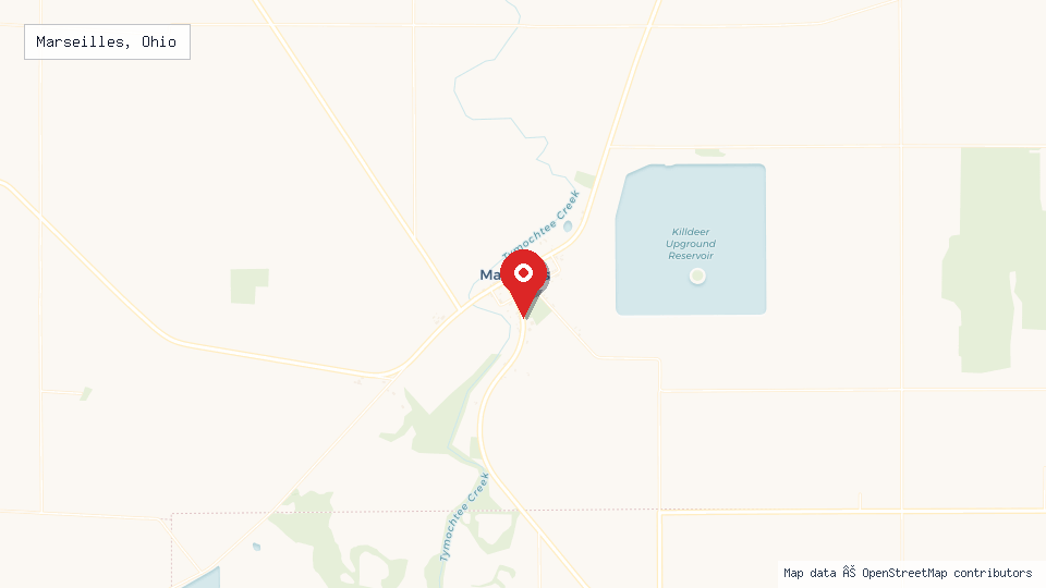 Street map of Marseilles, Ohio with location pin