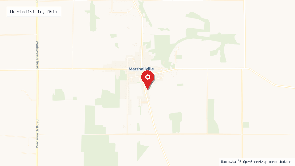 Street map of Marshallville, Ohio with location pin
