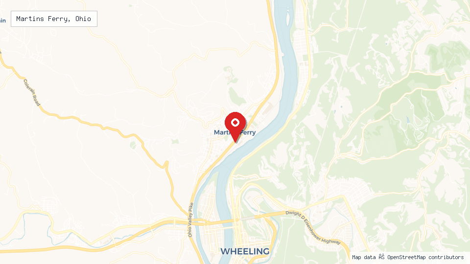 Street map of Martins Ferry, Ohio with location pin