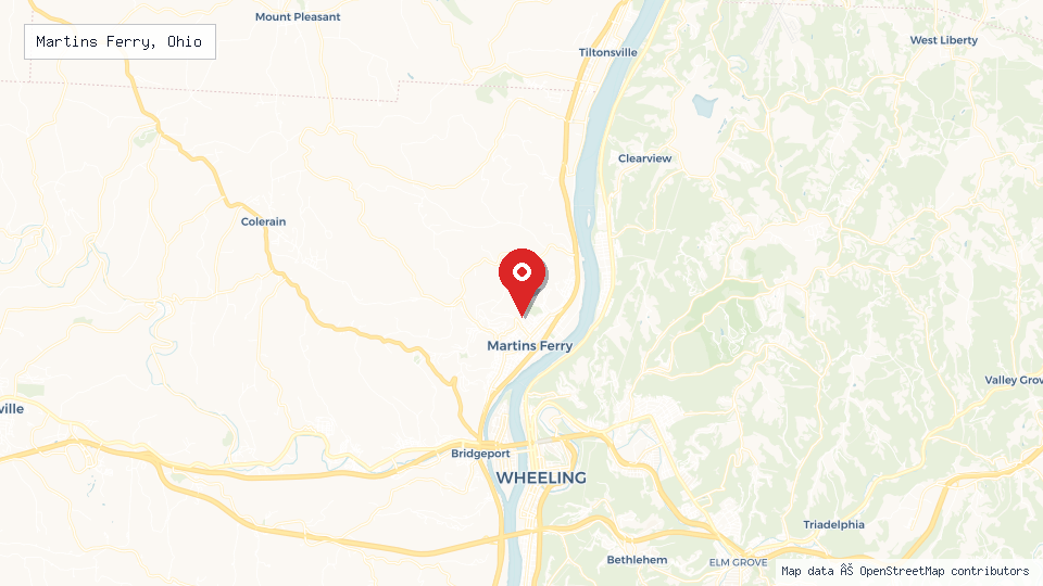 Street map of Martins Ferry, Ohio with location pin