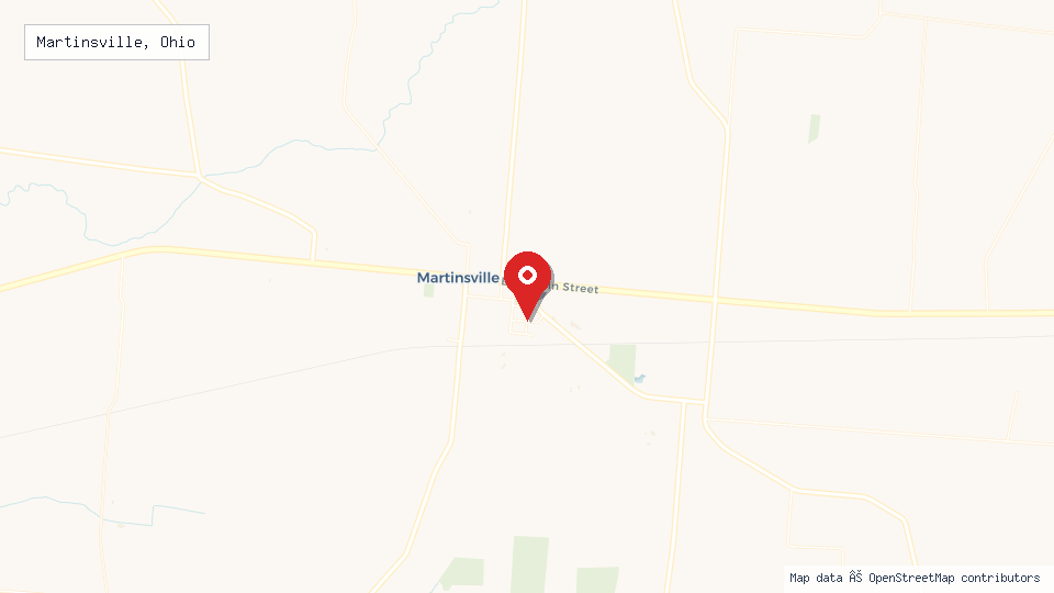 Street map of Martinsville, Ohio with location pin