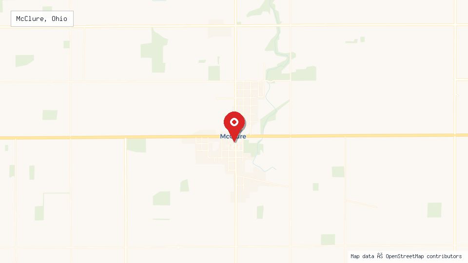 Street map of McClure, Ohio with location pin