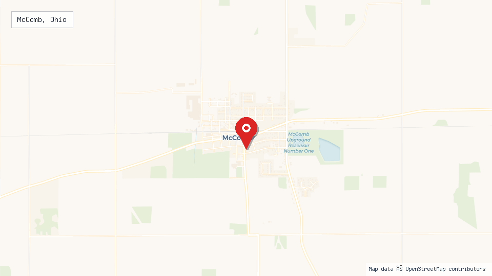Street map of McComb, Ohio with location pin