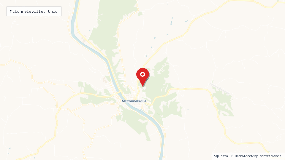 Street map of McConnelsville, Ohio with location pin