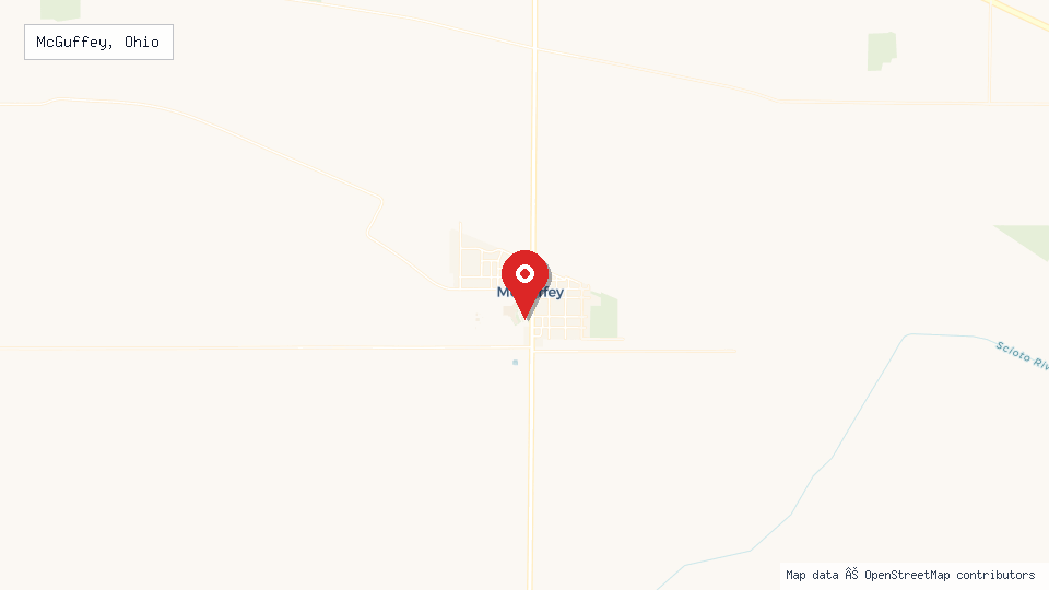 Street map of McGuffey, Ohio with location pin