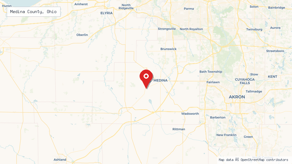 Street map of Medina County, Ohio with location pin