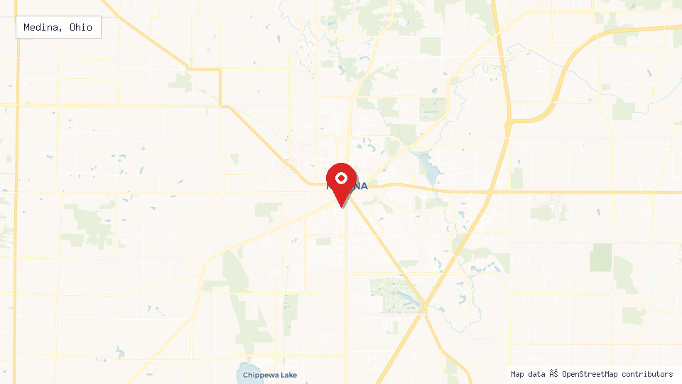 Street map of Medina, Ohio with location pin