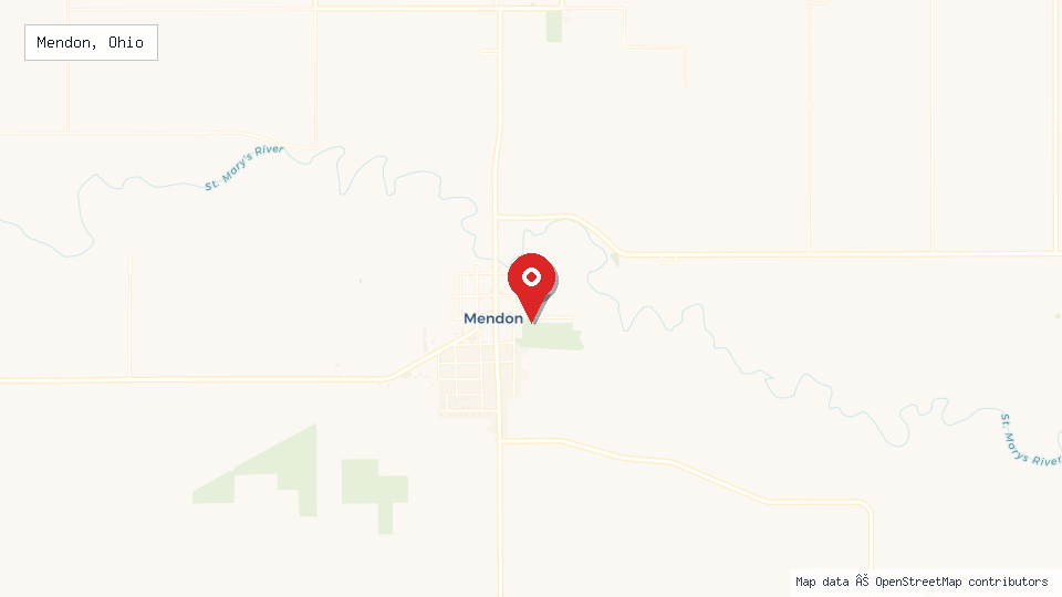 Street map of Mendon, Ohio with location pin