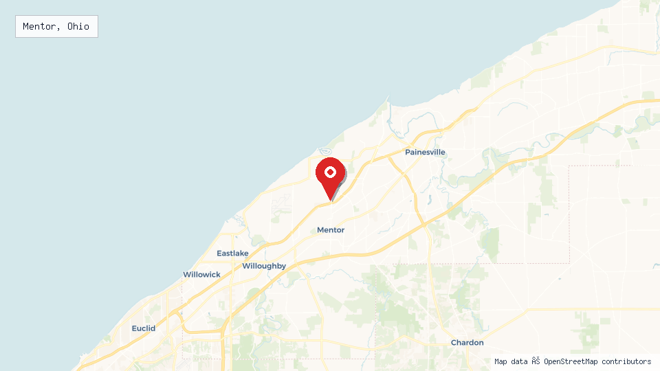 Street map of Mentor, Ohio with location pin