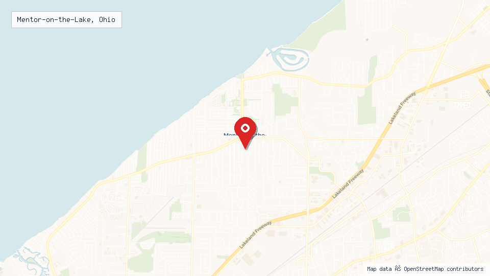 Street map of Mentor-on-the-Lake, Ohio with location pin