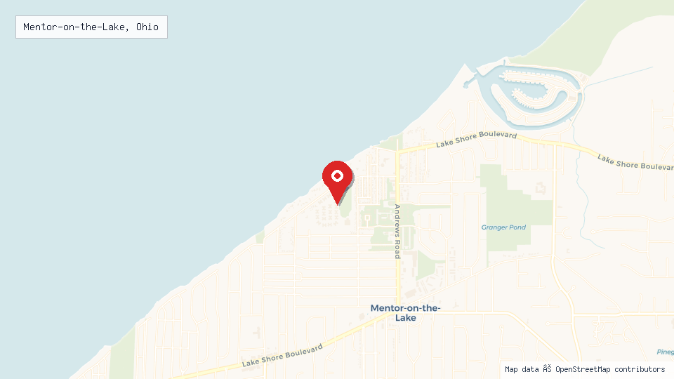 Street map of Mentor-on-the-Lake, Ohio with location pin