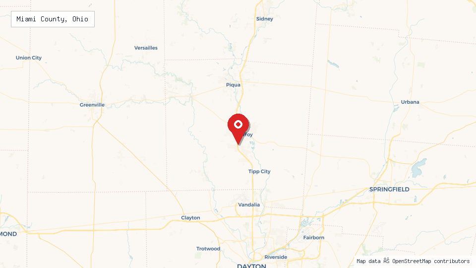 Street map of Miami County, Ohio with location pin