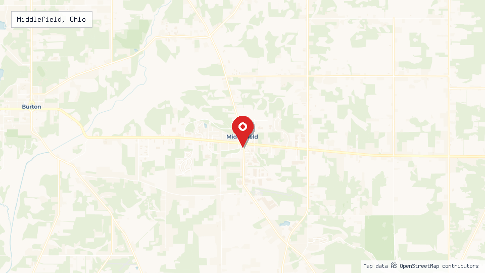 Street map of Middlefield, Ohio with location pin