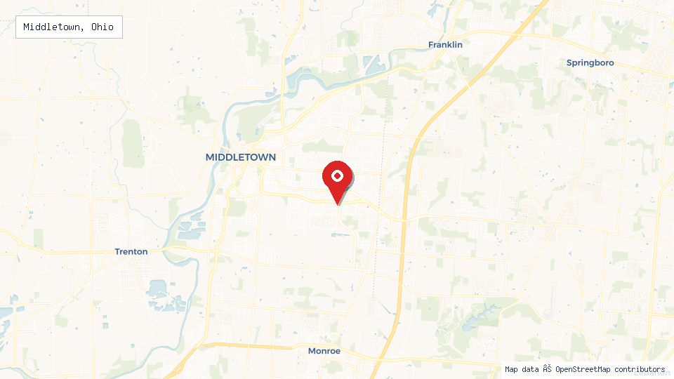 Street map of Middletown, Ohio with location pin
