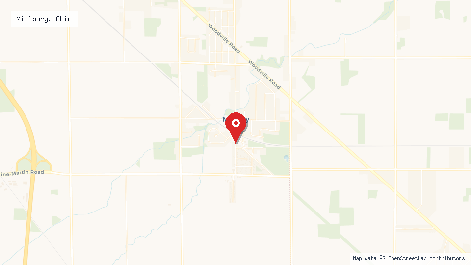 Street map of Millbury, Ohio with location pin
