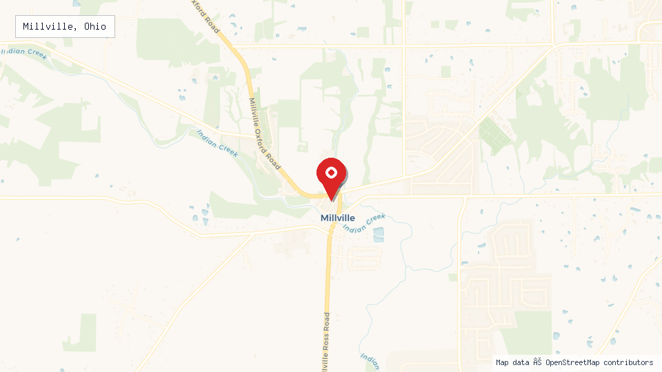 Street map of Millville, Ohio with location pin