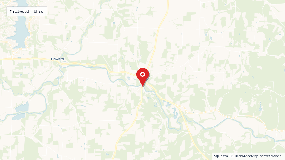 Street map of Millwood, Ohio with location pin