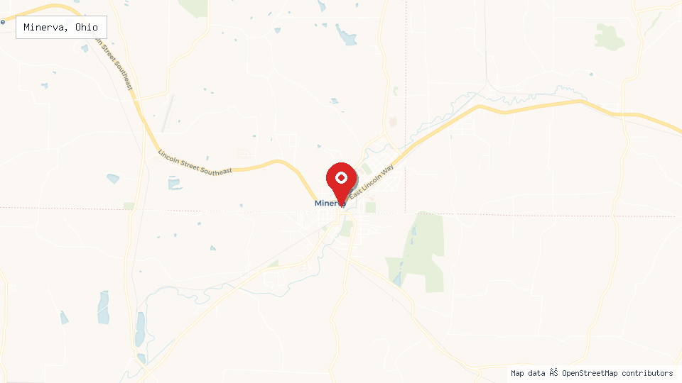 Street map of Minerva, Ohio with location pin