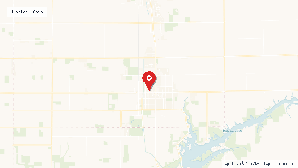 Street map of Minster, Ohio with location pin