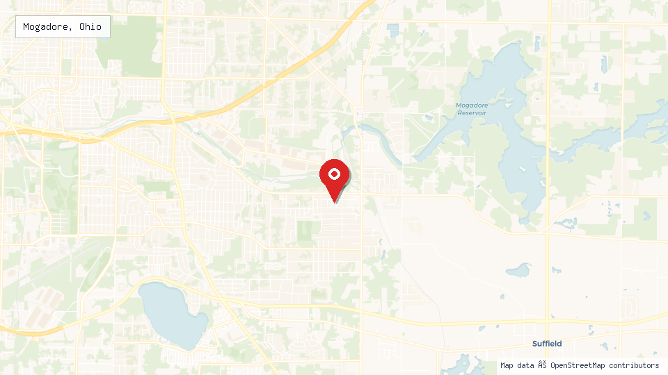 Street map of Mogadore, Ohio with location pin