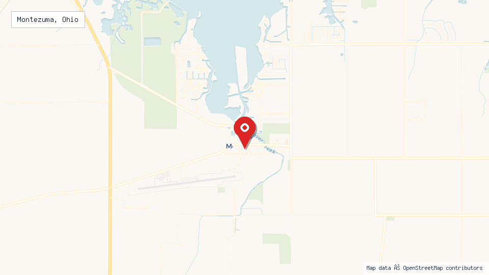 Street map of Montezuma, Ohio with location pin