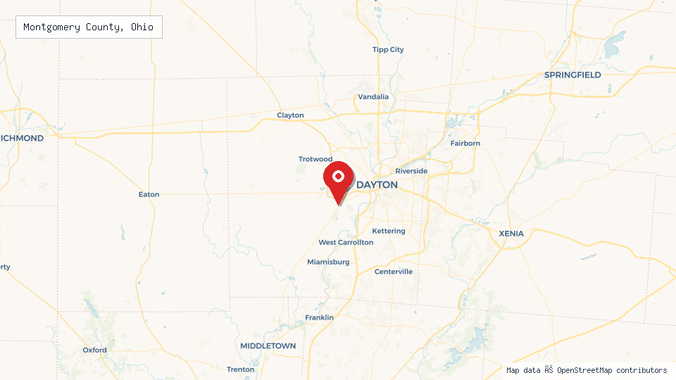 Street map of Montgomery County, Ohio with location pin