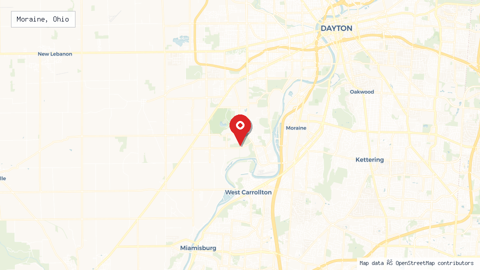 Street map of Moraine, Ohio with location pin